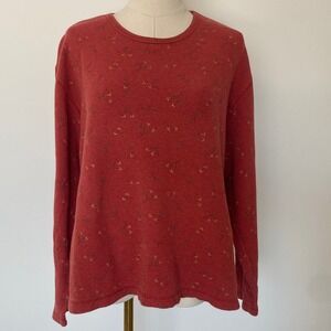 Sonoma Large Red Floral Waffle Knit Long Sleeve Cottagecore Top